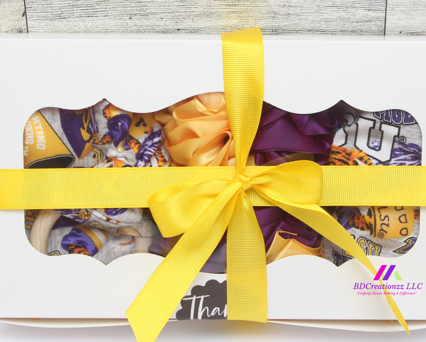 Purple & Gold Football Baby Gift Set | Handmade Newborn Boutique Bundle