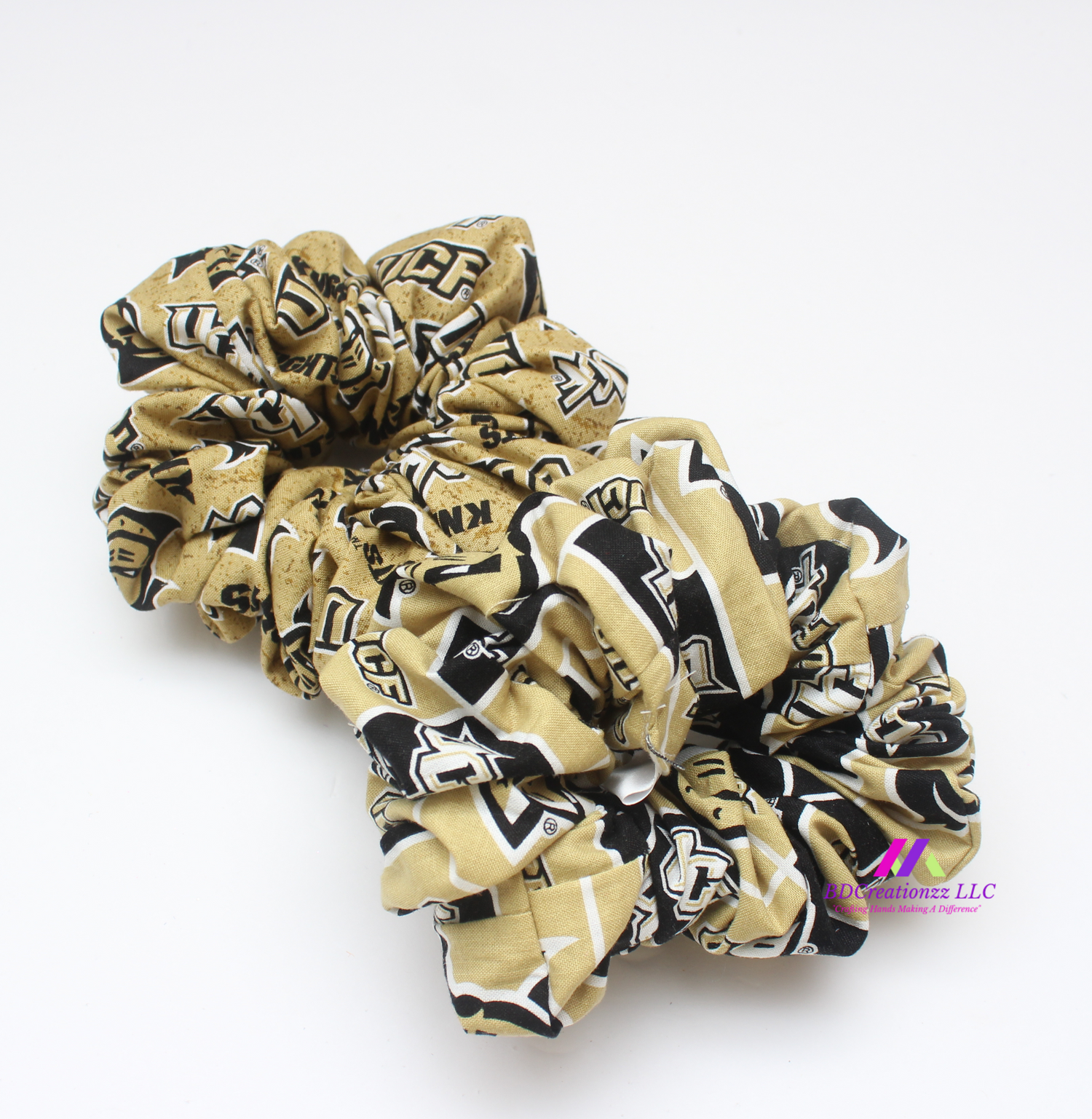 Brownish gold ruffle socks with matching hair scrunchies