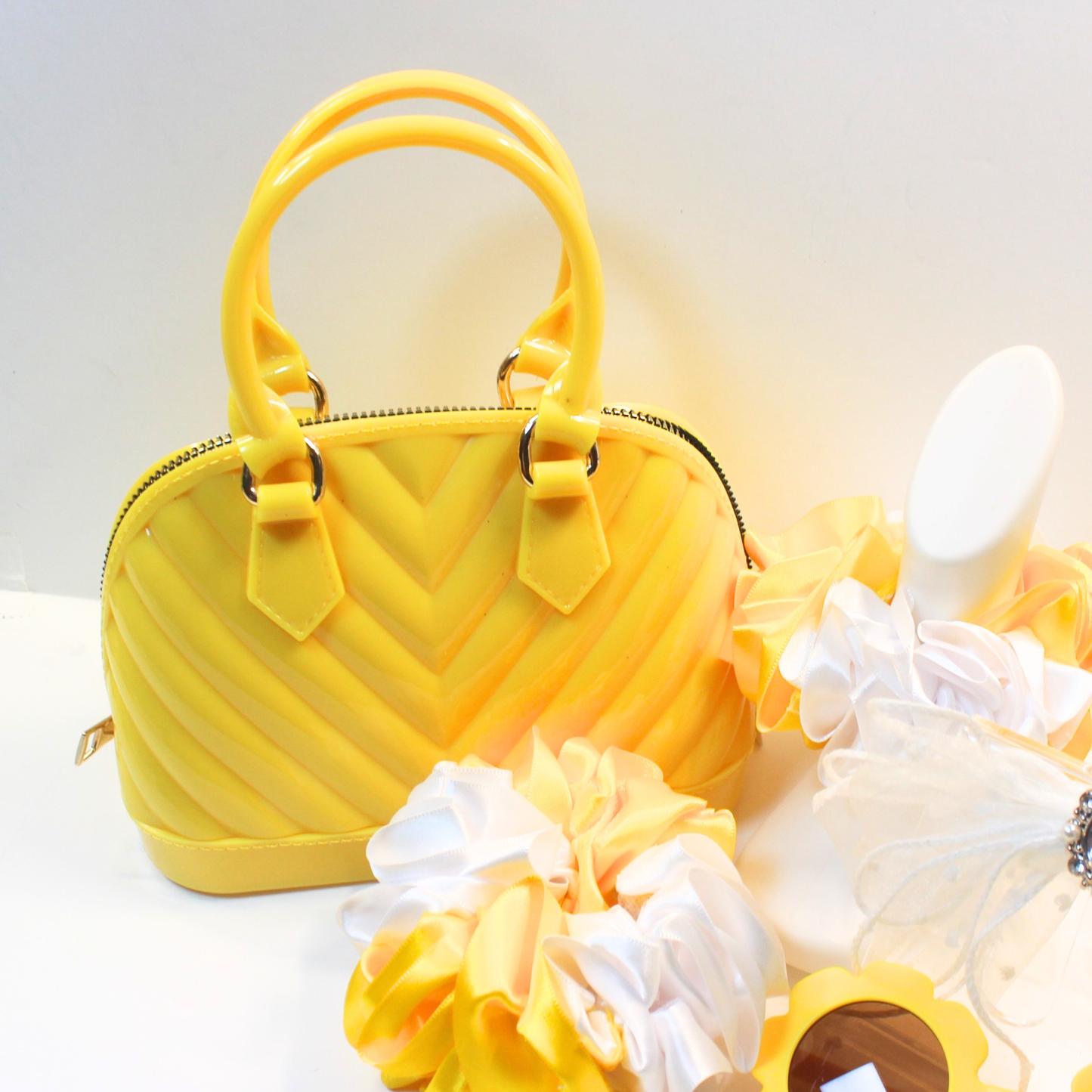 Little Girls Yellow Purse Gift Set | Ruffle Socks, Hair Bow, Sunglasses & Accessories Bundle