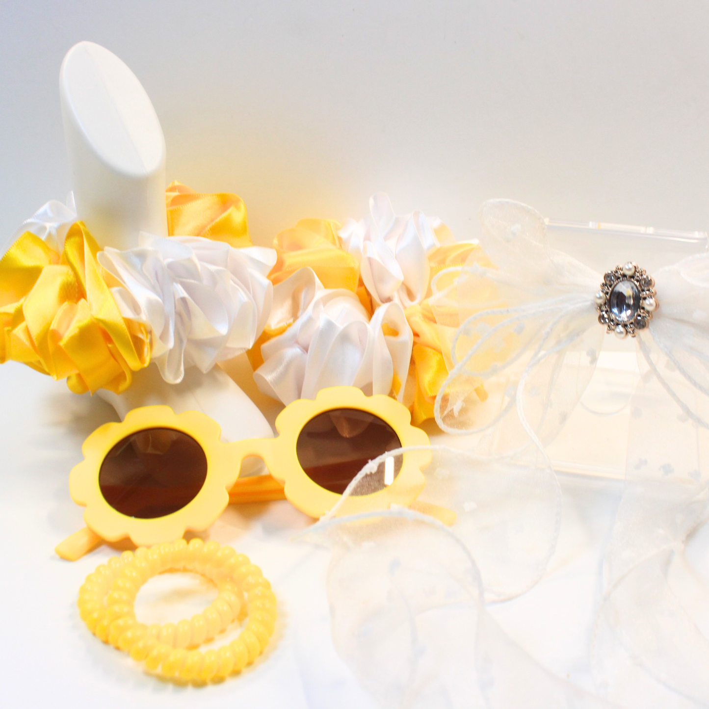 Little Girls Yellow Purse Gift Set | Ruffle Socks, Hair Bow, Sunglasses & Accessories Bundle