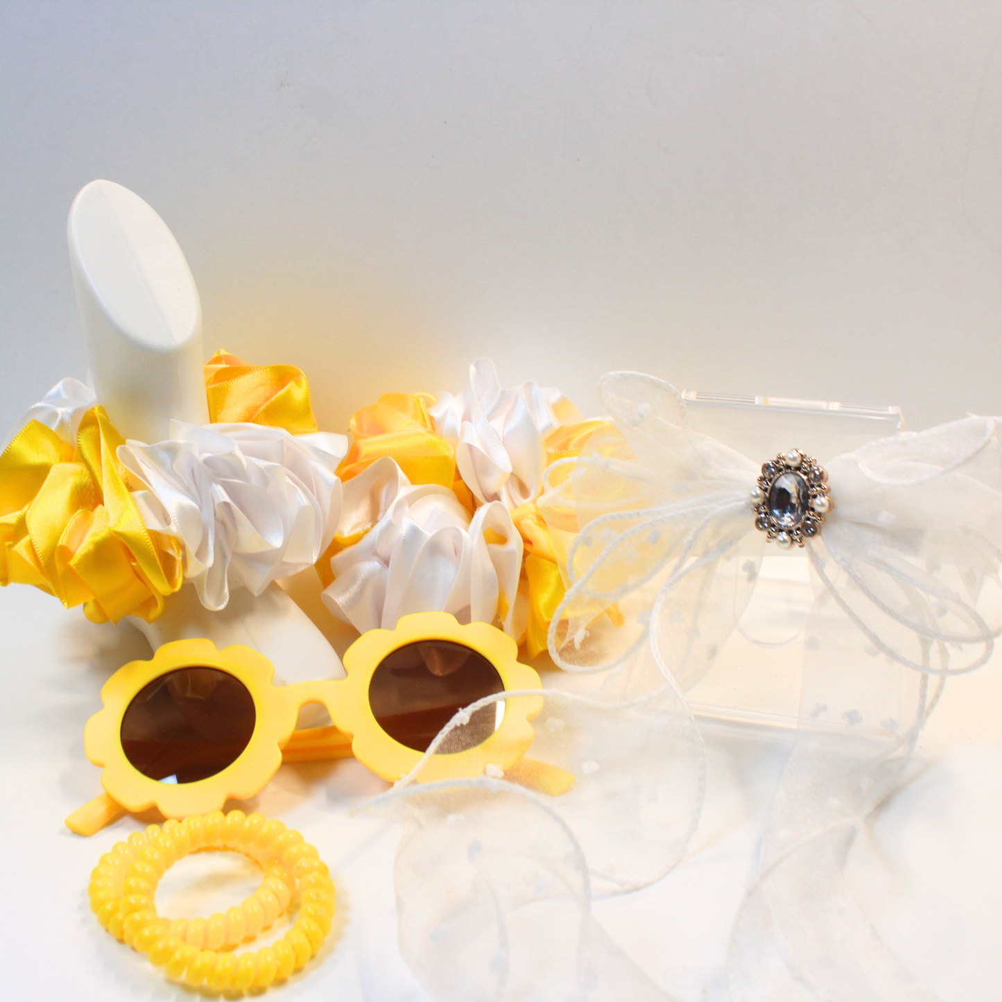 Little Girls Yellow Purse Gift Set | Ruffle Socks, Hair Bow, Sunglasses & Accessories Bundle