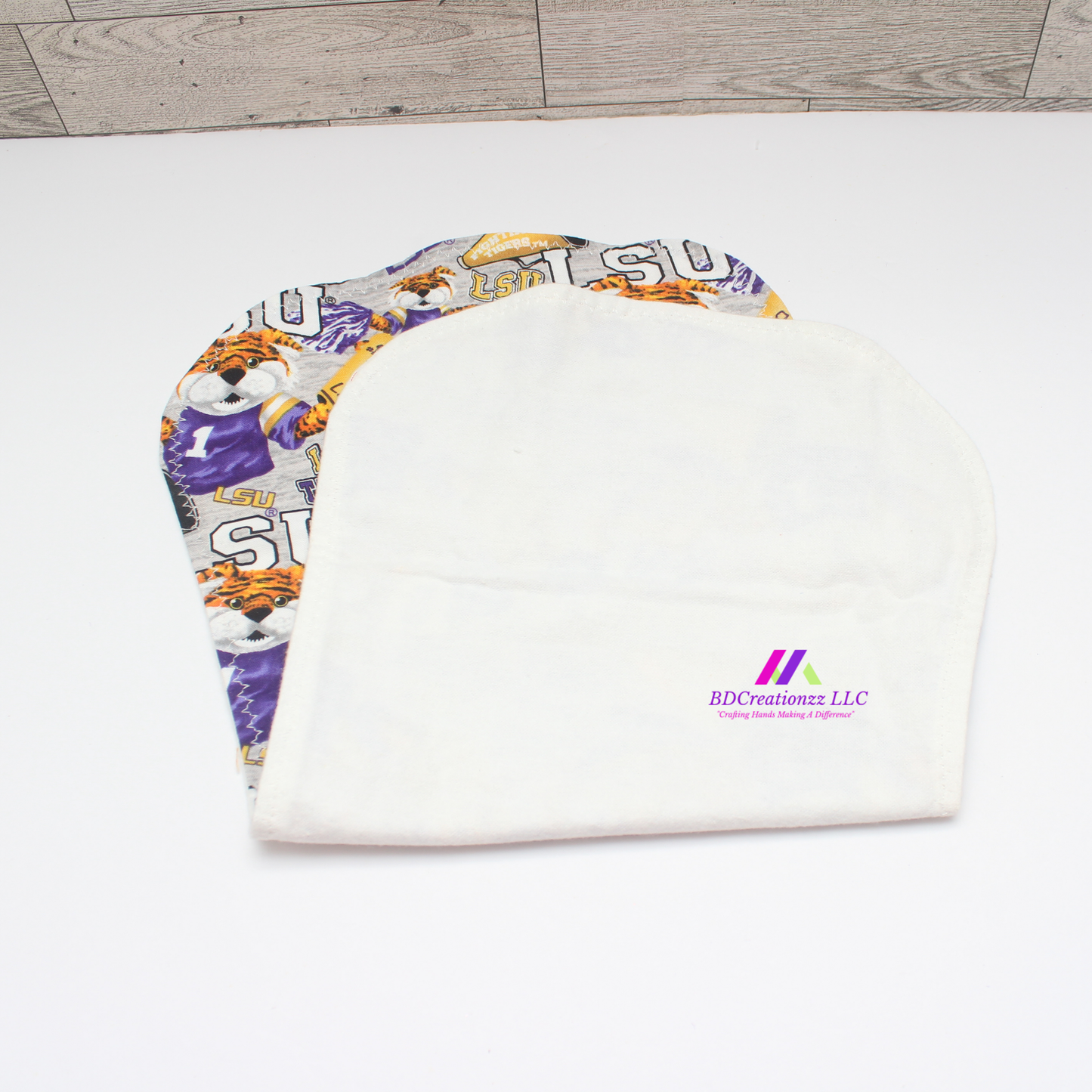 Purple and gold detachable boutique ruffle socks for babies.