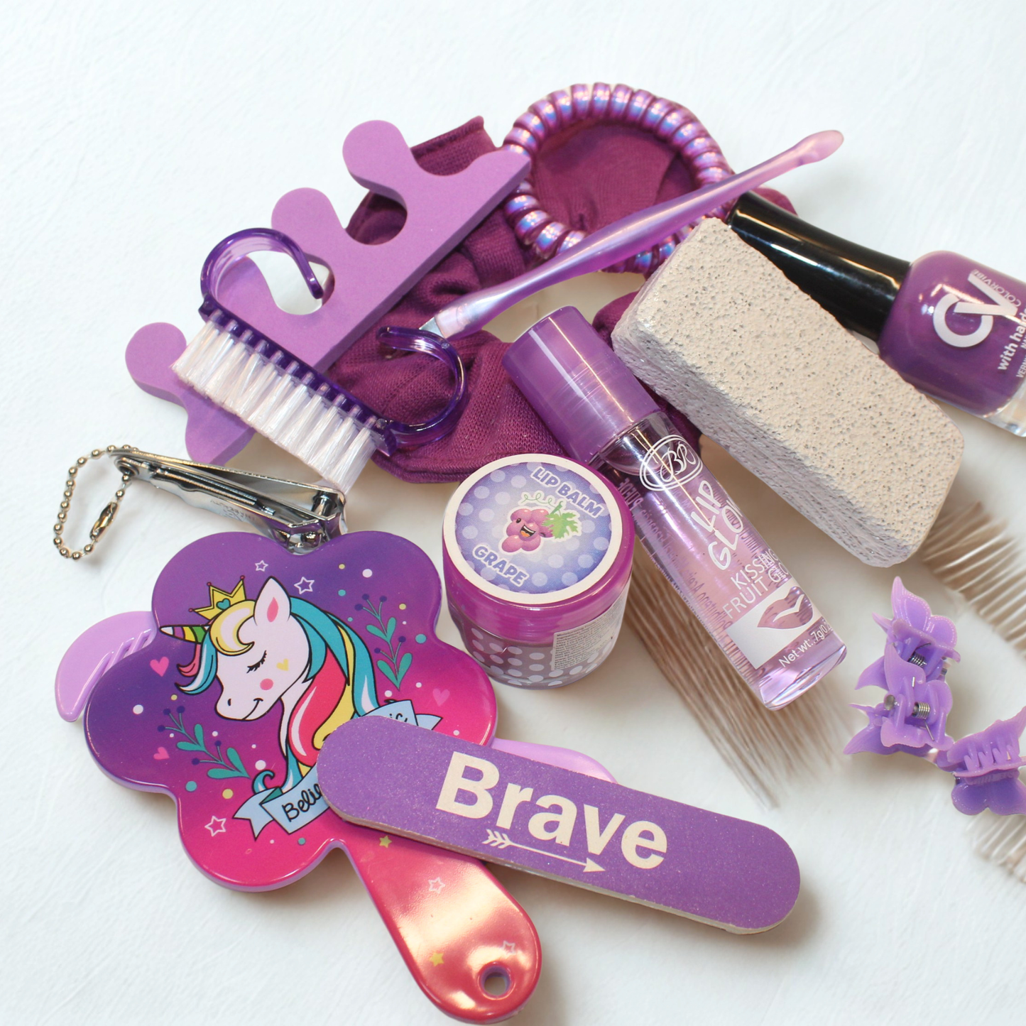purple spa bundle for girls, kids self care gift set