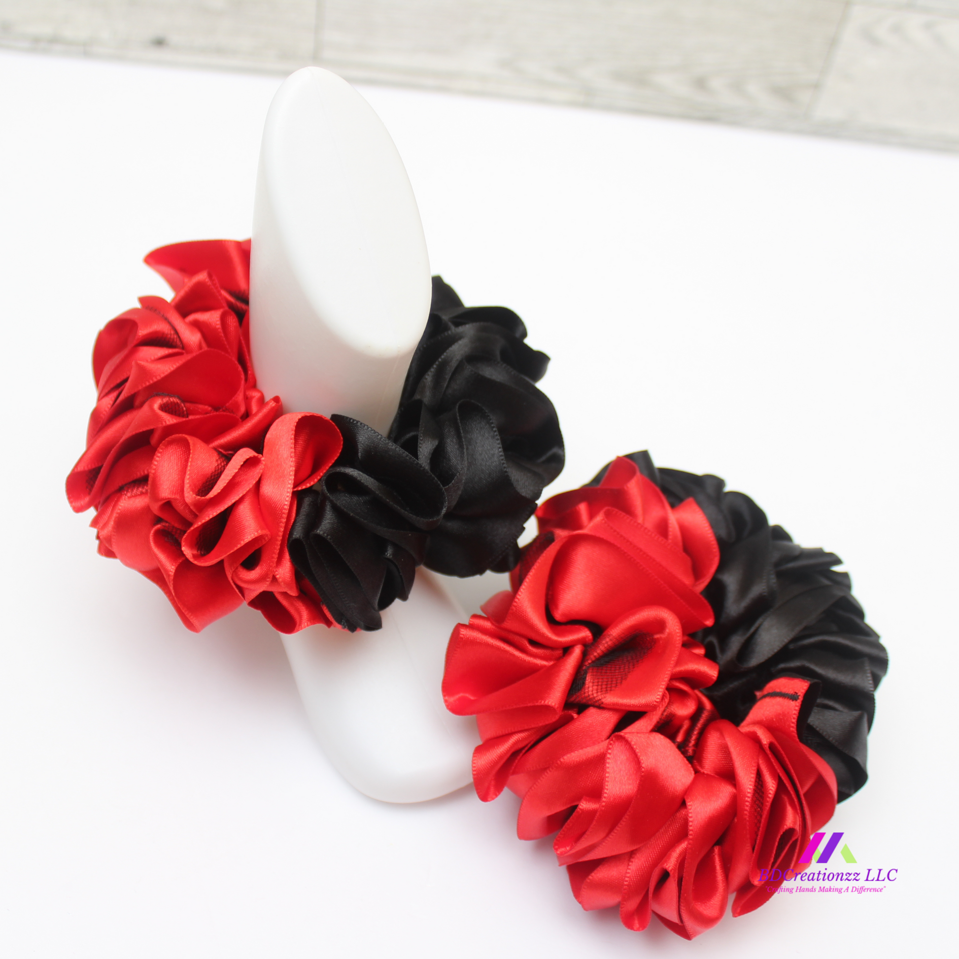 Handmade red and black ribbon ruffle socks for girls