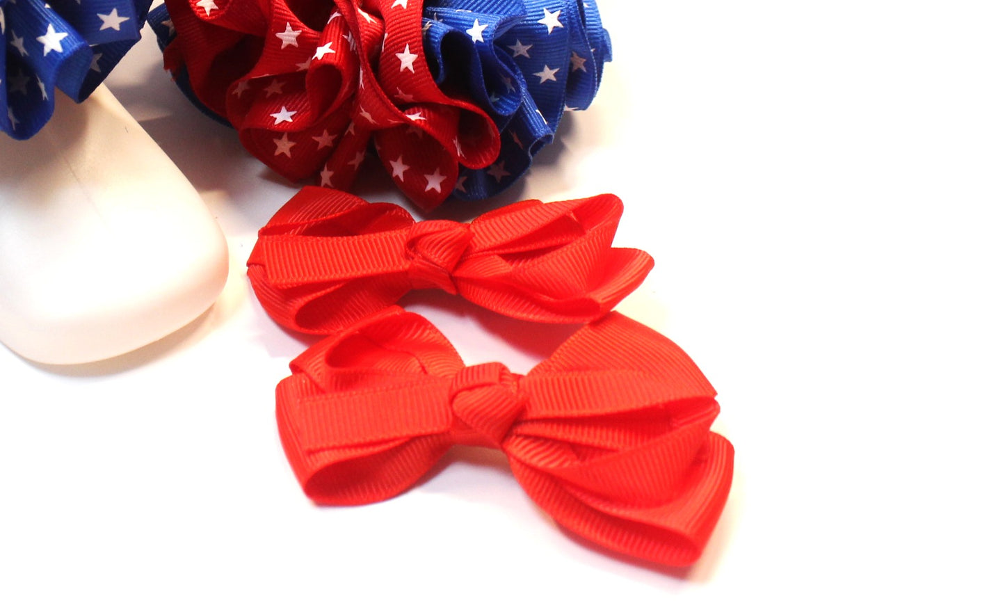 Red, white, and blue hair bows 
