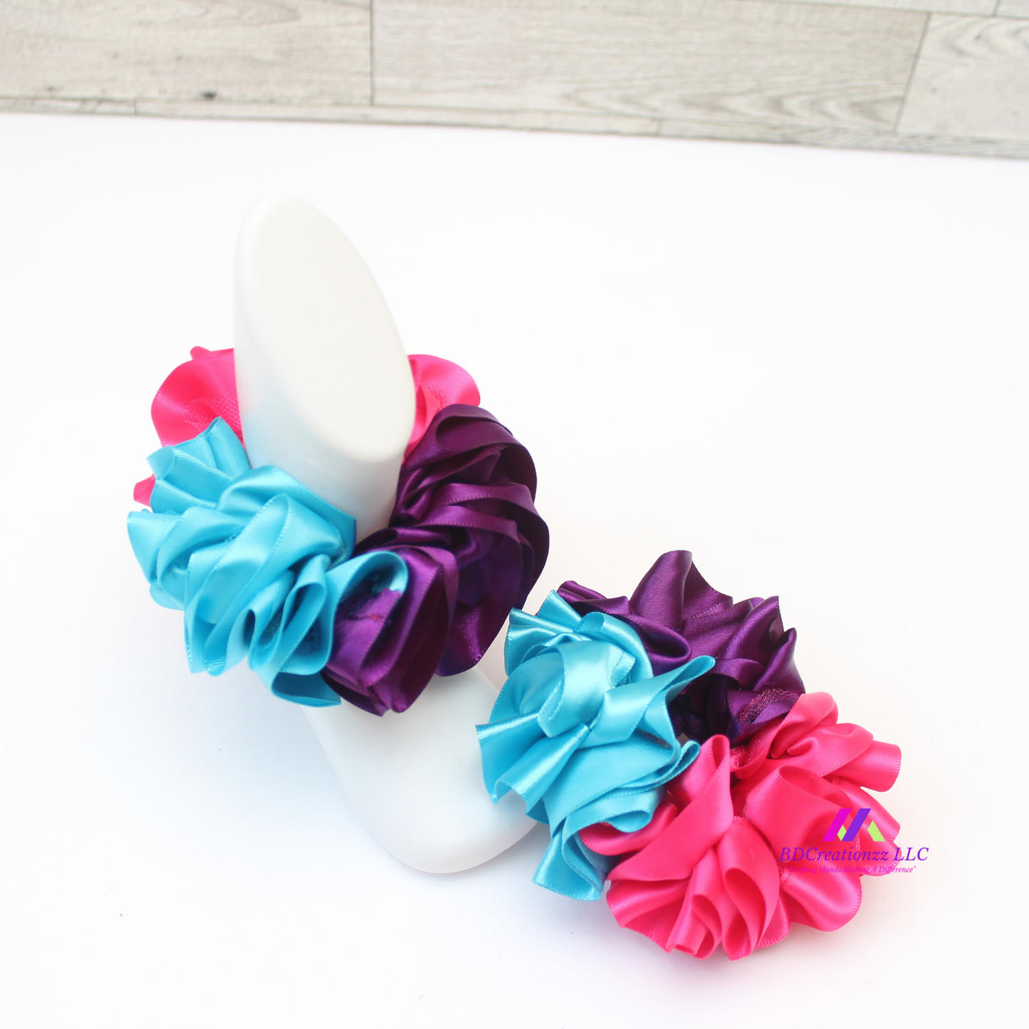 Turquoise, Hot Pink and Purple Detachable Boutique Ruffle Socks Handmade by BDCreationzz for Babies, Toddlers, Kids and Adults