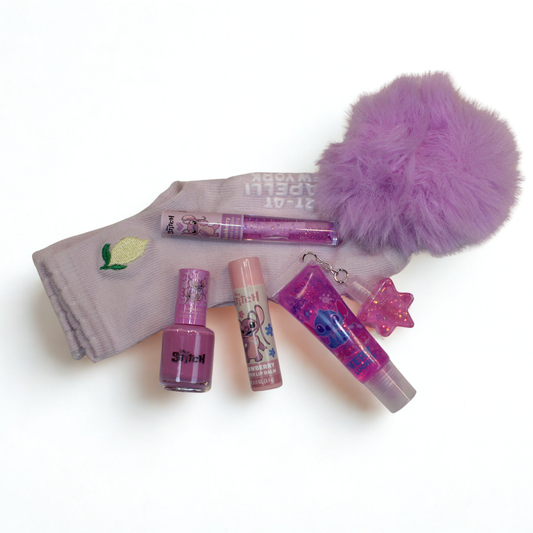 pom pom scrunchie and nail polish set