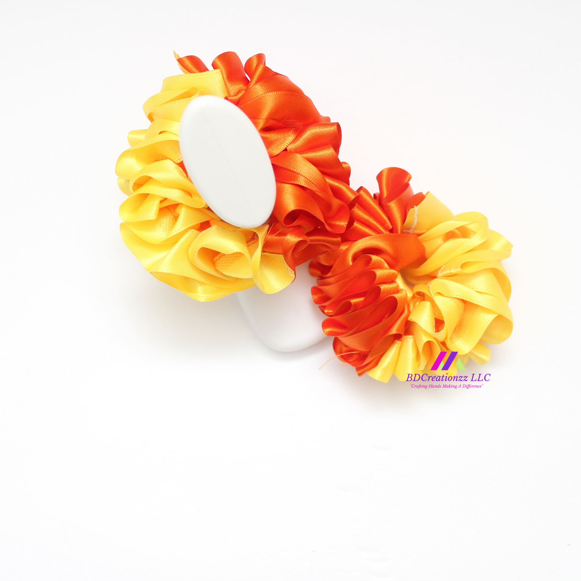 Orange and yellow detachable ruffle socks paired with toddler outfit, perfect for parties or photoshoots