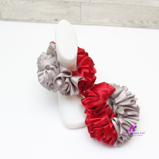 Crimson Red and Gray Ruffle Socks 