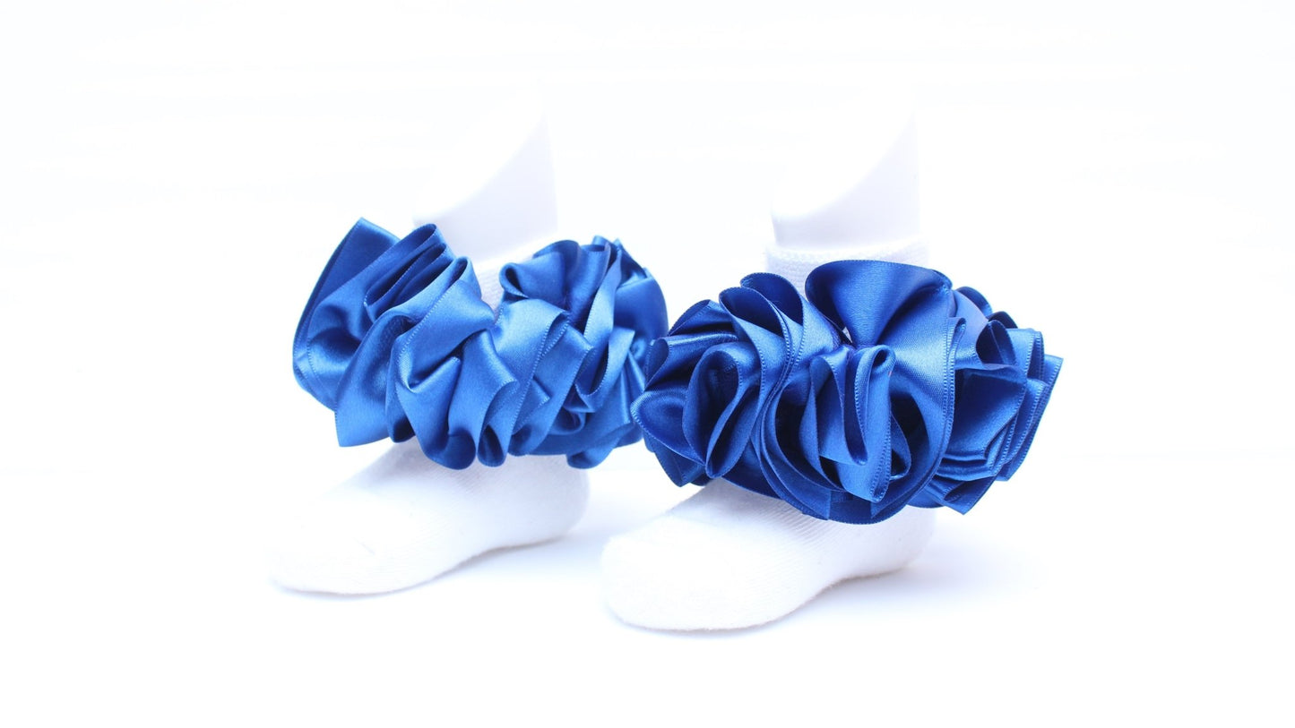 Royal Blue and White Ruffle Socks: Regal Style for Any Occasion - BDCreationzz-Ruffle Sock